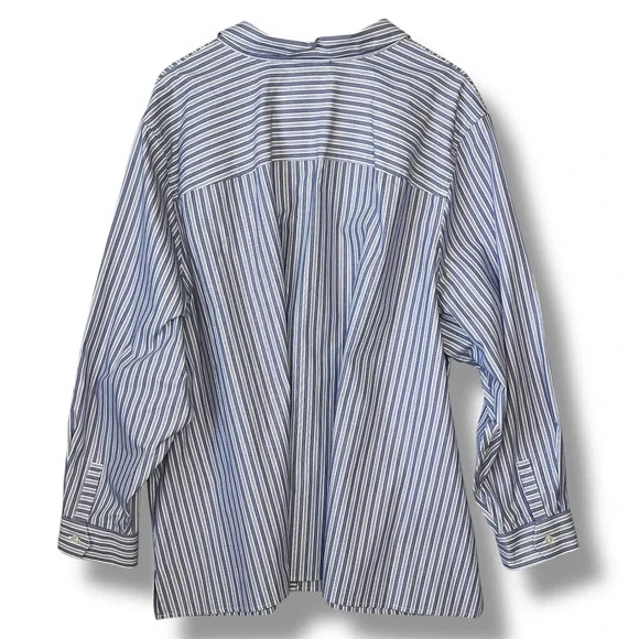 Catherines Plus 4X Blue White Striped‎ Non-Iron 100% Cotton Button Up Blouse - Picture 2 of 11